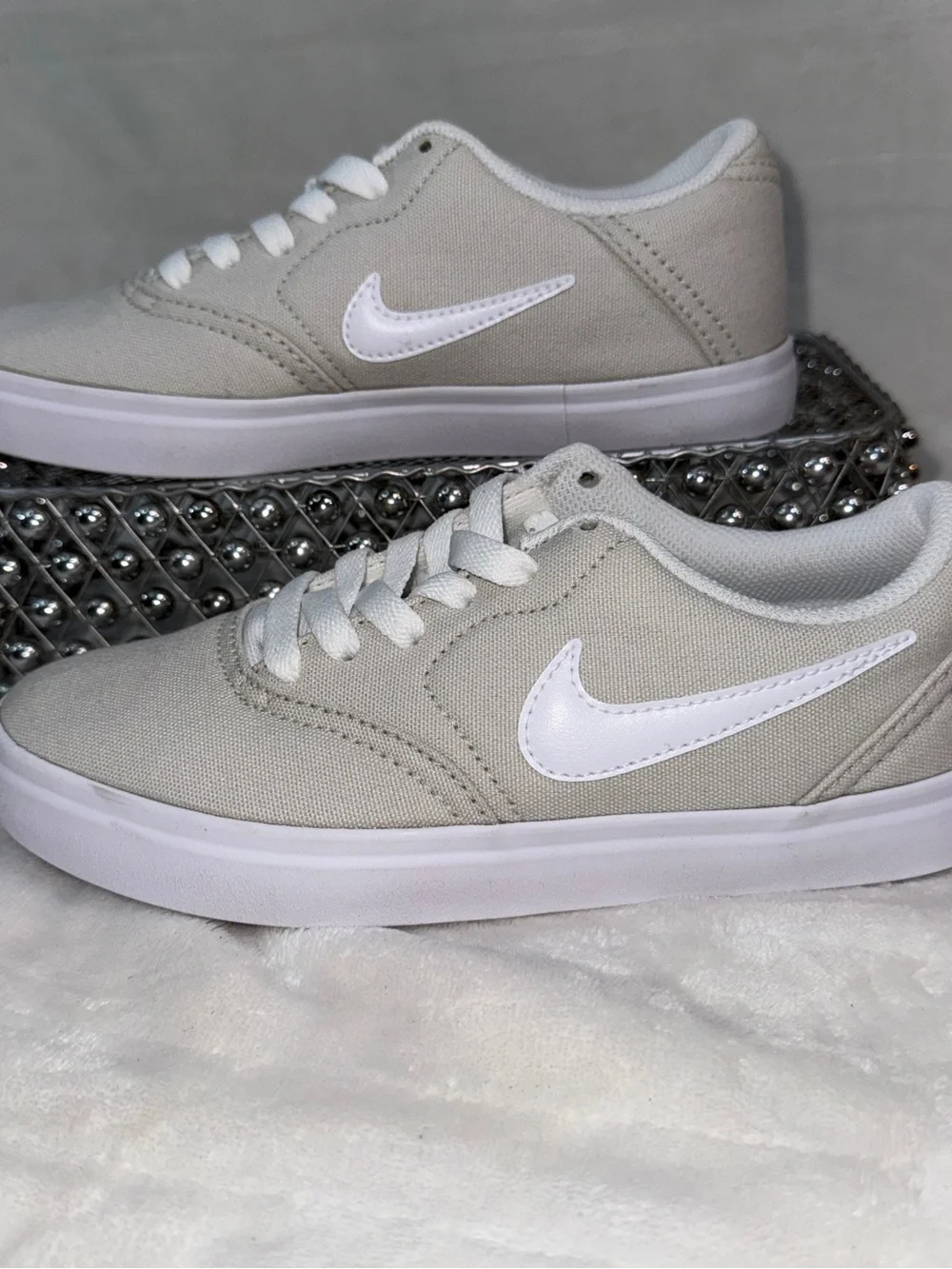 Nike SB Check CNVS GS Light Bone White Canvas Sneakers Youth 4Y NEW